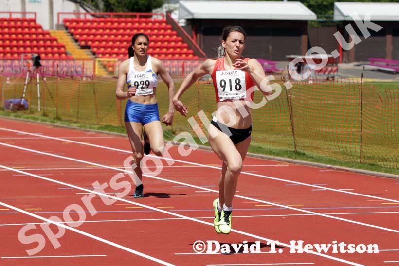 Samantha Coleby (Durham City) winning the 400 metres at the North Eastern Champs, Gateshead.
